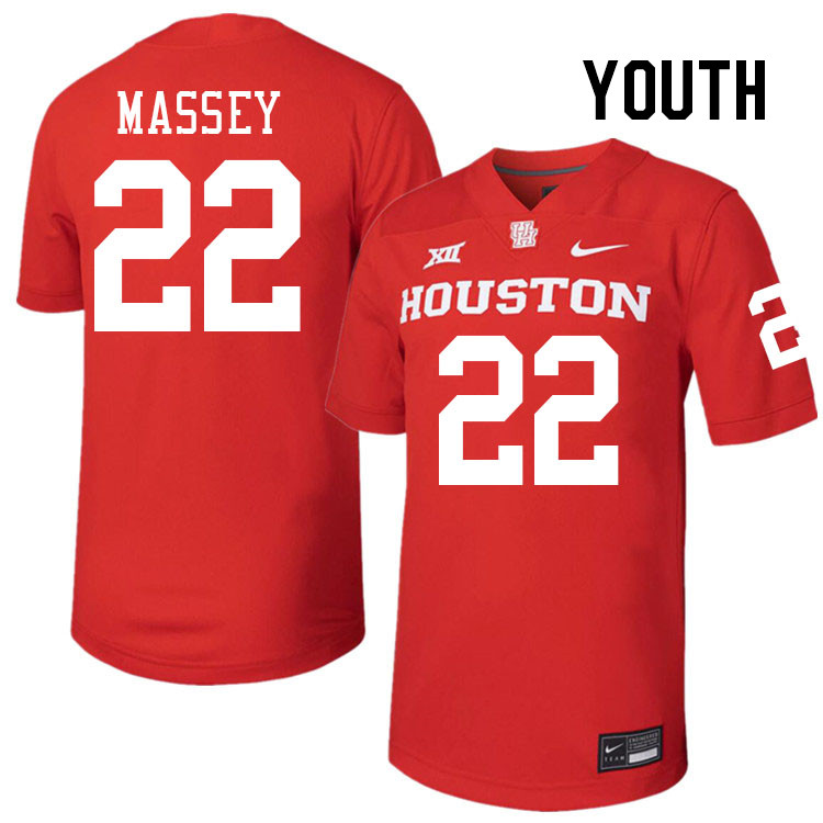 Youth #22 Bryan Massey Houston Cougars College Football Jerseys Stitched-Red